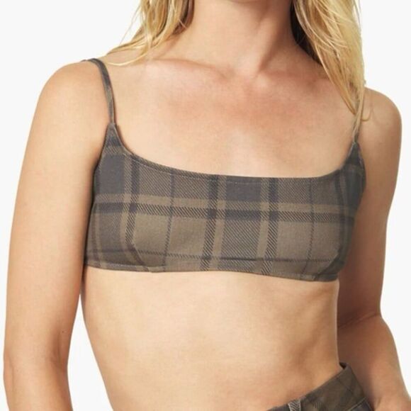 WeWoreWhat Olive Cool Plaid Bra Top NWT - Picture 1 of 8